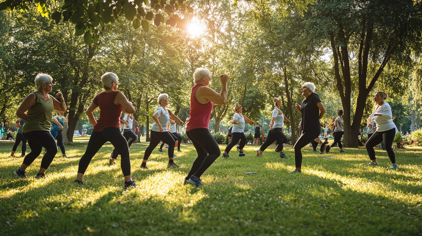 Активні пенсіонери займаються спортом на свіжому повітрі